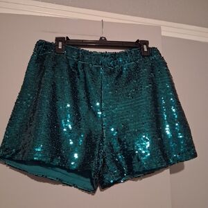 Sincerely Jules Teal Sequin High-Waist Women's Shorts